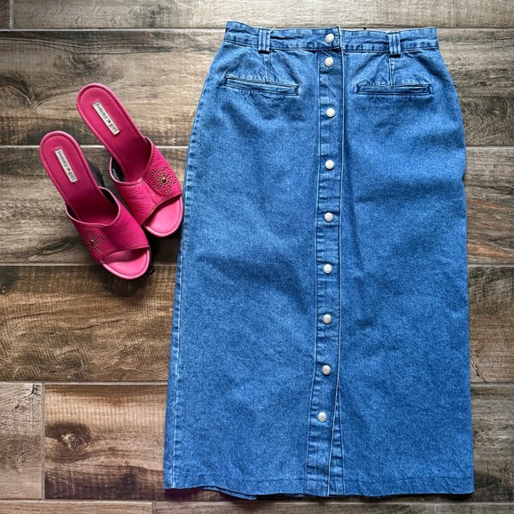 Tommy Hilfiger Y2K Button Front Midi Denim Jean Skirt, Medium Wash, 10‎ - Picture 1 of 13